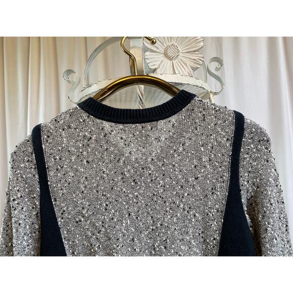 Banana Republic Sweater Tweed Black Fitted Cardigan Zip Front Nubby Two Tone Med - Picture 7 of 10